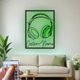 Insegna LED cuffie personalizzata | Decorazione murale in metallo su misura per studio musicale | Decor con nome per DJ | Idea regalo per musicista