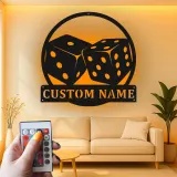 Cartel de metal personalizado con luz LED de dados para decoración de sala de juegos, regalo para jugadores, decoración de casino