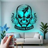 Insegna in Metallo con Teschio per Lineman | Arte da Parete LED Personalizzata per Elettricista | Decorazione per Man Cave e Insegna per Laboratorio | Regalo per Lui