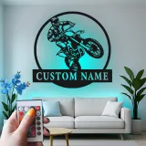 Custom Motocross Rider Led Light Metal Wall Art Personalized Gift for Dirt Bike Enthusiasts Garage or Man Cave Decor 7
