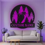 Décoration murale en métal personnalisée avec forêt de corbeaux et rétroéclairage LED, cadeau pour les amoureux de la nature, décoration rustique pour cabane