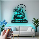 Panneau en métal personnalisé avec élan et aigle | Art mural rétroéclairé pour décoration de cabane rustique | Cadeau personnalisé pour amoureux de la nature