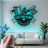 Cartel de metal personalizado con luz LED de juego de herramientas regalo para el manitas decoración de garaje taller 6