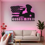 Custom Military Name Sign | LED American Flag Wall Art | Personalized Veteran Gift | Patriotic Army Home Decor