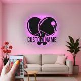 Personalized Ping Pong Paddle Sign | LED Metal Wall Art | Custom Table Tennis Gift | Game Room Decor