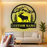 Insegna in metallo Bull Moose personalizzata | Arte murale illuminata con LED della fauna selvatica | Decorazione rustica per cabin | Regalo personalizzato per lodge