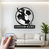 Cartel de metal personalizado de jugadora de fútbol femenino con luz LED, regalo personalizado para aficionados al fútbol, decoración para sala de deportes