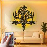 Plaque en métal Tête de cerf et Faucheuse | Décoration murale LED personnalisée pour chasseur | Déco sur mesure pour man cave et lodge