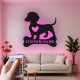 Décoration murale en métal LED personnalisée pour les amoureux des chiens - cadeau pour les propriétaires de teckels pour le salon