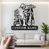 Custom Motocross Riders Led Light Metal Wall Art Personalized Gift for Dirt Bike Enthusiasts Garage or Man Cave Decor 1