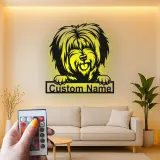 Cartel de metal LED de perro peludo personalizado, regalo para amantes de las mascotas, decoración para salón o espacio para mascotas