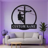 Personalized Lineman Sign | LED Metal Wall Art for Electrician | Custom Name Powerline Decor | Gift for Utility Worker Dad Husband
