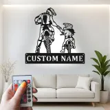 Personalisierte Motocross Vater und Kind LED Metall-Wandkunst – Geschenk für Papa, Garage oder Man Cave Dekor