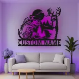 Insegna in metallo personalizzata con cervo e pesce persico retroilluminata LED regalo per amanti della natura decorazione per cabin o man cave
