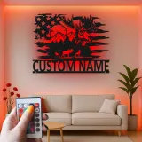 Personalisierte Elchfamilie Metall-Schild | Rustikale LED-Wandkunst für Kabine & Lodge | Individuelle Namens Berg-Deko