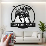 Insegna in metallo personalizzata con luce LED a forma di toro, regalo per lui, decorazione rustica per il ranch