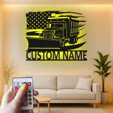 Insegna per Camion Spazzaneve Personalizzata | Arte da Parete in Metallo LED | Decorazione per Attrezzature Pesanti con Bandiera Americana | Regalo per Autista di Rimozione Neve