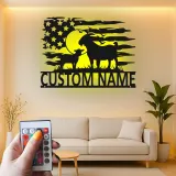 Insegna in metallo con capra e bandiera americana | Arredo LED personalizzato in stile farmhouse | Regalo su misura per amanti delle capre e arte per stalla