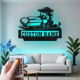 Décoration murale en métal personnalisée avec bulldozer rétroéclairé - Cadeau personnalisé pour passionné de construction - Décor de garage ou de bureau
