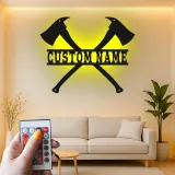 Custom Firefighter Axes LED Sign | Personalized Metal Name Art | Fire Station & Man Cave Decor | Fireman Gift