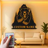 Insegna in metallo personalizzata con orso retroilluminato, regalo di fauna selvatica per amanti della natura, decorazione per cabina