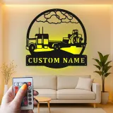 Custom Semi Truck Metal Art | Personalized LED Name Sign for Trucker | Farmhouse & Industrial Wall Decor | Gift for Driver
