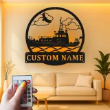 Décoration murale en métal personnalisée Remorqueur avec rétroéclairage LED Cadeau nautique pour les amoureux de bateaux Décor maritime personnalisé pour la maison
