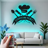 Décoration murale en métal personnalisée Chapeau de Chef et Ustensiles avec rétroéclairage LED