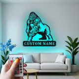 Gorilla LED Metal Wall Art | Custom Name Sign for Home Gym & Man Cave | Personalized Wildlife Decor