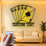 Arte da parete in metallo Royal Flush | Insegna LED personalizzata per sala giochi | Regalo decorativo per serata casino per lui