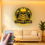 Décoration murale en métal personnalisée Crâne de Cowboy avec rétroéclairage LED - Cadeau personnalisé pour les passionnés de western - Décor de man cave