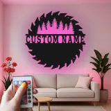 Cartel de metal LED del bosque de sierras personalizado, regalo para carpinteros, decoración rústica para el taller