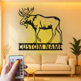 Cartel de metal personalizado de alce | Arte mural LED de vida salvaje | Decoración personalizada para cabañas y lodges para amante de la naturaleza