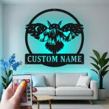 Insegna in metallo personalizzata con gufo | Insegna LED retroilluminata con nome per baita | Silhouette di gufo reale personalizzata, regalo per amanti della natura