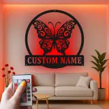 Décoration murale en métal LED personnalisée en forme de papillon - Cadeau pour elle pour la chambre ou le salon