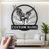 Décoration murale en métal LED Pégase | Enseigne de nom personnalisée pour nursery & chambre | Décor de cheval ailé mythique | Cadeau pour amateur de fantasy