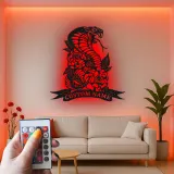 Custom Cobra Metal Sign | LED Snake & Roses Wall Art | Personalized Gothic Decor for Tattoo Studio or Man Cave