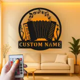 Custom Accordion Led Light Metal Wall Art Personalized Musician Gift Music Room Decor for Accordion Lovers