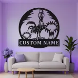Cartel de Metal Personalizado de Gallo | Decoración LED Personalizada para Gallinero | Arte Mural Divertido para Granjero