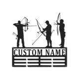 Cartel de metal personalizado con silueta de arquería y luz LED, regalo personalizado para arqueros, decoración para sala de juegos o man cave