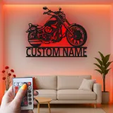 Panneau LED Moto Personnalisé | Art Métal Biker | Décor de Garage Lumineux | Cadeau de Cave à Homme pour Lui