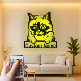 Personalisierte LED-Metall-Wandkunst mit Katze – Geschenk für Tiereltern, Deko fürs Wohnzimmer
