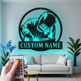 Décoration murale en métal LED personnalisée pour soudeurs - Cadeau pour la décoration de garage ou d'atelier 1