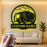 Personalisierte LED-Metall-Wandkunst mit Müllwagen – Einzigartiges Geschenk für Mitarbeitende der Abfallwirtschaft, Garagen- oder Bürodeko