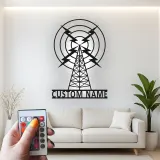 Personalisierte Metall-Schild eines Funkmastes | LED Vintage Broadcasting Kunst | Individuelles Geschenk für Funkamateur | Retro Studio Wanddekoration
