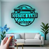 Insegna in metallo LED personalizzata per garage con auto muscolare regalo per appassionati di auto decorazione man cave