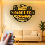 Cartel de metal LED de coche deportivo personalizado, regalo para entusiastas de coches, decoración de garaje