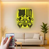 Panneau LED Personnalisé pour Pompier | Décoration Murale en Métal Personnalisée | Cadeau Patriote avec Drapeau Américain pour Pompier | Décor de Caserne de Pompiers