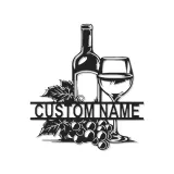 Décoration murale en métal personnalisée avec bouteille de vin et verre en rétroéclairage - Cadeau pour les amateurs de vin, décoration de cuisine ou de bar