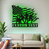 Custom Soldier Metal Sign | LED American Flag Wall Art | Patriotic Veteran Gift | Army Man Cave Decor